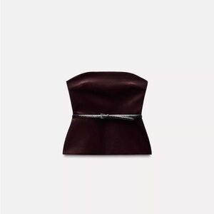 Zara Burgundy Strapless Dress with Black Belt